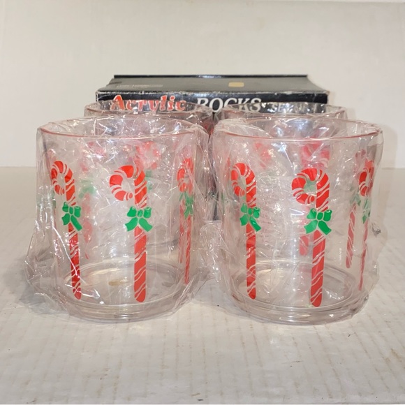 Vintage Acrylic Candy Cane Rocks Glasses Set of 4 Retro Holiday Drinkware 14oz - Picture 13 of 14